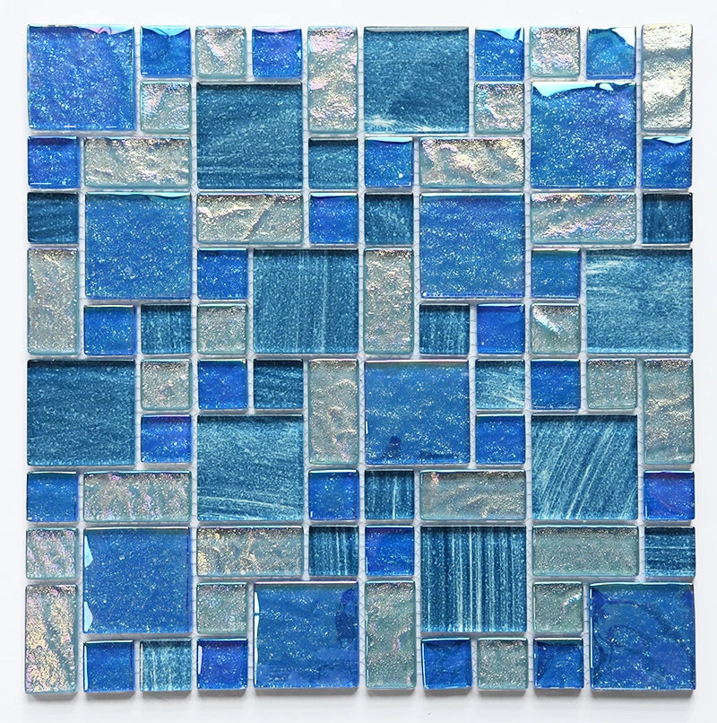 Wholesale  Unique Design Hot Sell Decorative Blended Blues Swimming Pool Glass Mosaic Popular Glitter Crystal Gass Mosaic