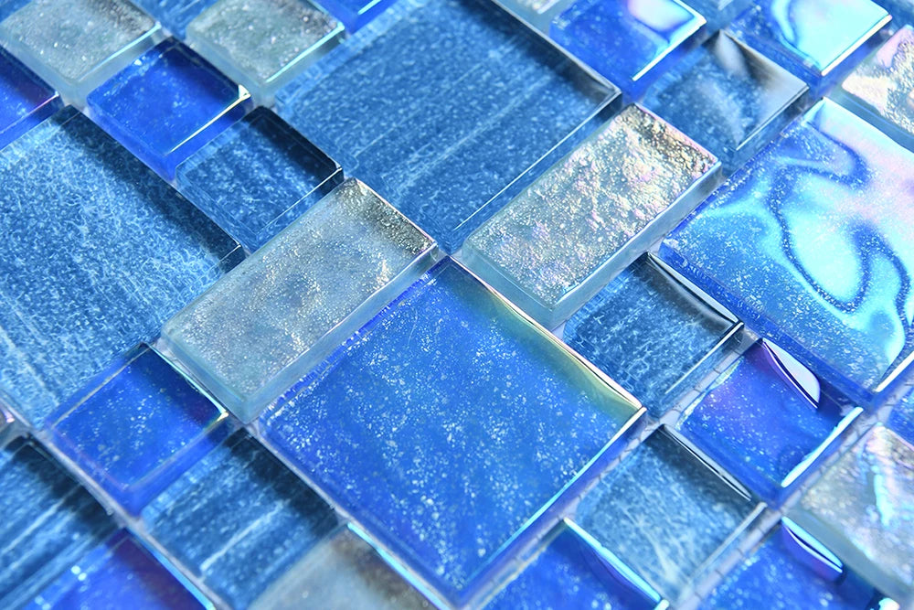 Wholesale  Unique Design Hot Sell Decorative Blended Blues Swimming Pool Glass Mosaic Popular Glitter Crystal Gass Mosaic