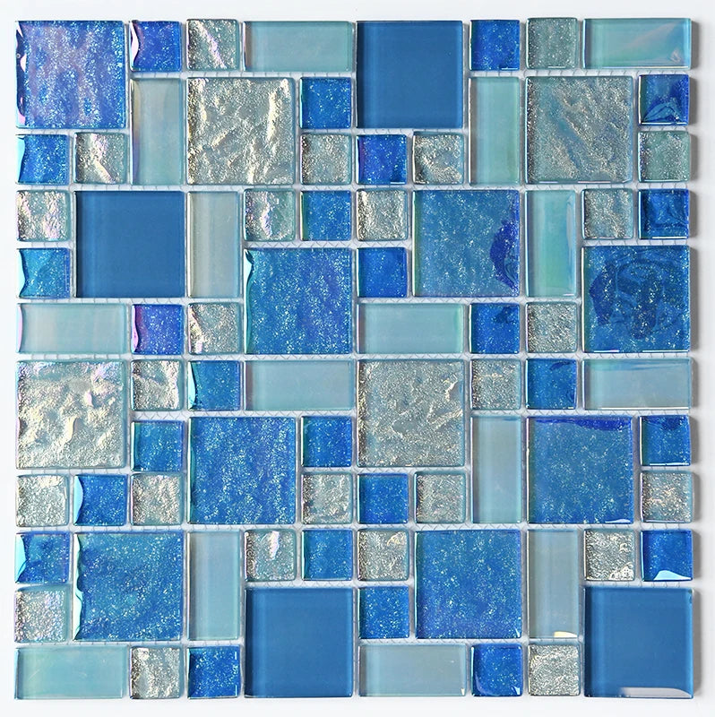 Iridescent  Shiny Crystal Bathroom Shower Wall Tile Glass Mosaic Blue Color GLass Tiles