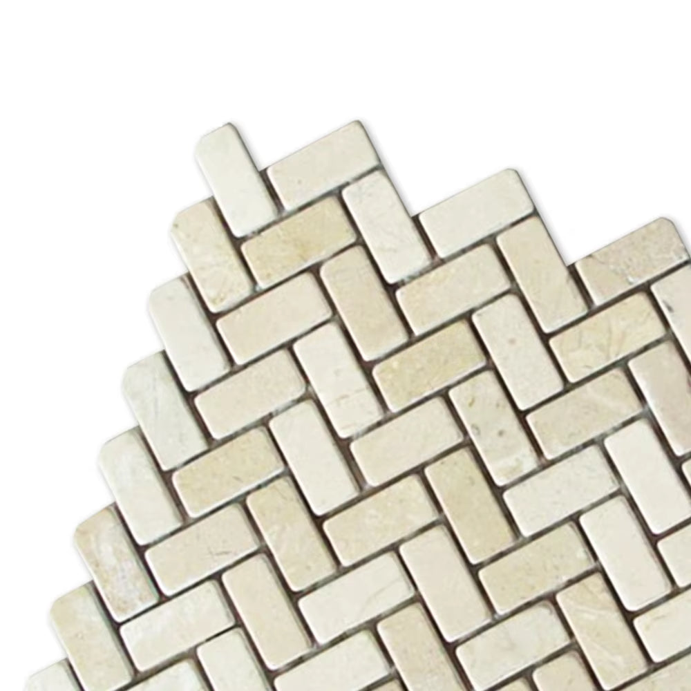 300X300MM High Quality Nature Stone New Beige Marble Mosaic Brick Tile Bathroom Floor Decoration Herringbone Marble Mosaic